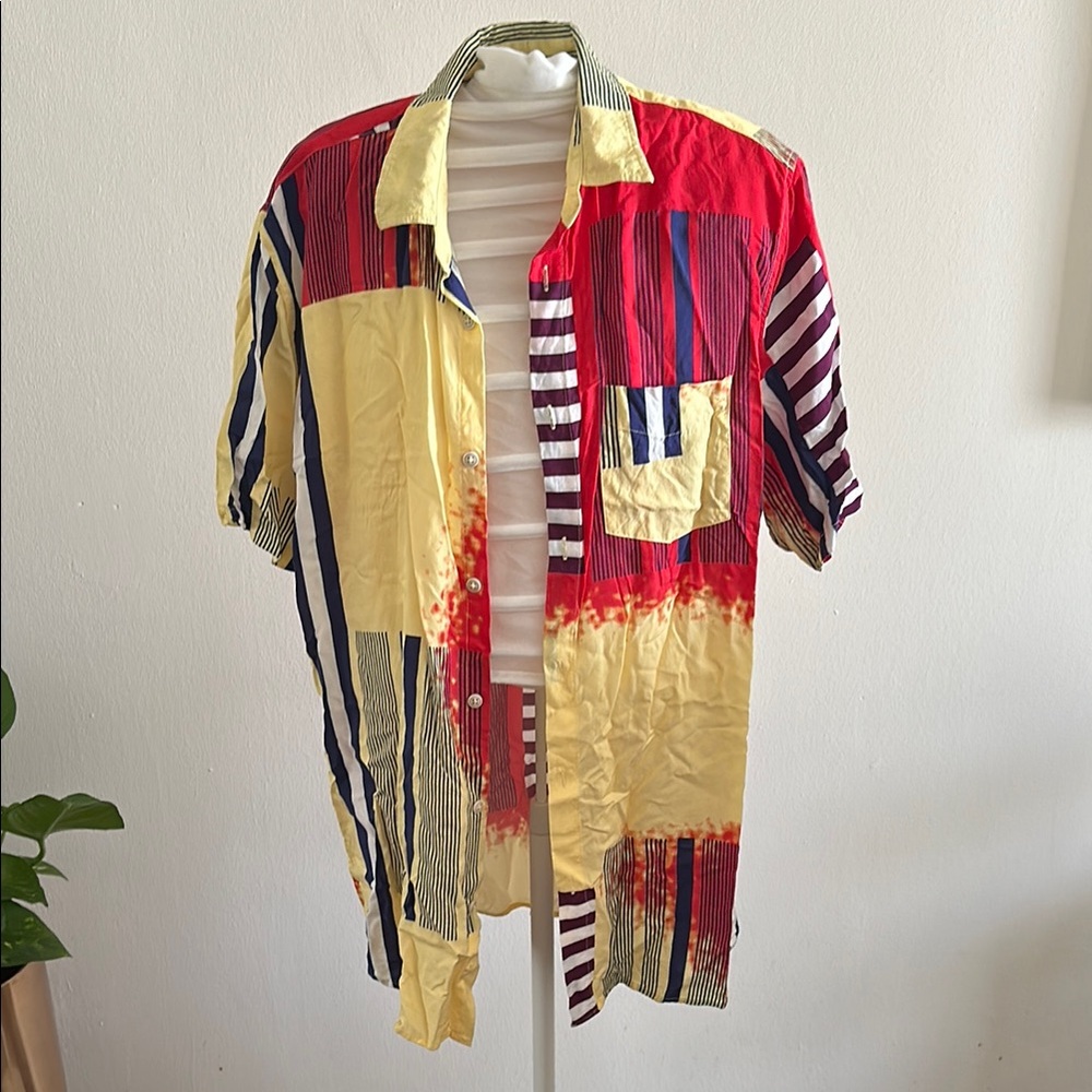 Barney Cool’s Colorful Patchwork Button-Up Shirt